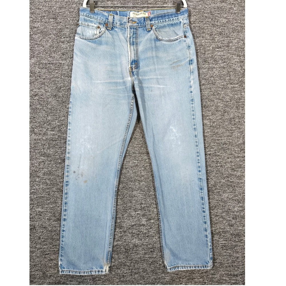 Levis 505 Regular Fit Straight Leg Jeans Mens 34x32 Light Wash Blue Denim 505